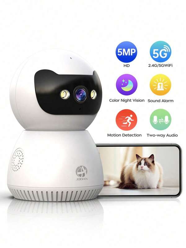 5MP Pan/Tilt Security Camera Indoor, 5G/2.4G WiFi Security Camera For Baby/Pet/Nanny, Cloud & SD Card Storage, Color Night Vision, Floodlight, 2 Way Audio, Siren Alarm, AI Motion Detection,Suitable For Christmas Gifts, Anniversary Gifts, Family Day Gifts. Record Everything At Home, Guard Your Family Or Friends, Monitor Or 64G Memory Card (Reading Capacity 58.2GB) Can Be Purchased Separately