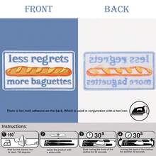 1pc "Less Regrets More Baguettes" Embroidered Iron-On Patch - Light Blue & Brown French Bakery Design, Paris Aesthetic Foodie Gift For Kitchen Apparel Accessories, Bakery Themed Patch | Parisian Aesthetic | Textured Design, Bakery Accessories