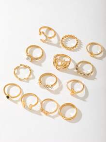 Set de 13 anillos de mujer con cristales de estilo bohemio, con formas de estrella, sirena y flor, ideal para verano, playa, uso diario, Día de San Valentín, Pascua, Navidad, cumpleaños, regalo