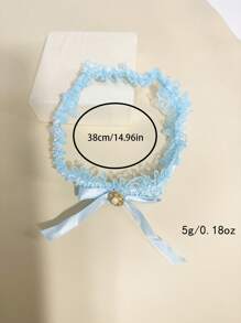 1pc Elegant Lace Elastic Garter, Rhinestone Bow & Faux Pearl Decor Thigh Chain, Bridal Leg Garter, Blue Wedding Accessory