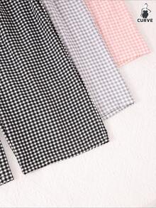 3件套加大码女式格子印花泡泡质感睡裤舒适家居服秋冬装