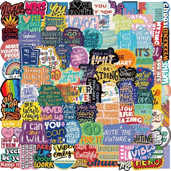 100pcs Self Motivation & Encouragement English Graffiti Stickers, Personalized Decoration For Luggage, Notebook & DIY, School Supplies,Back To School