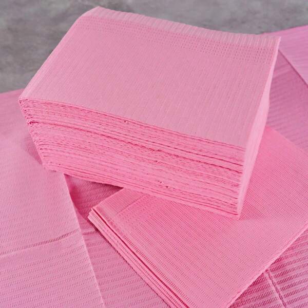 20 Pcs Disposable Nail Art Table Towels Mat, 10x 13 Patient Bibs 3 Ply Waterproof Tattoo Bibs Nail Art Towels Paper Tray Covers Clean Pads Tattoo Supplies (Pink)
