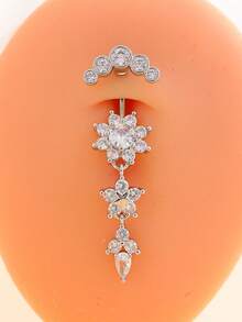 1 件 3 件套 18CZ 不锈钢新月设计肚脐环，半月形，镶嵌 5 颗钻石，经典肚脐饰品，适合日常佩戴 - 銀色 - 查看 5