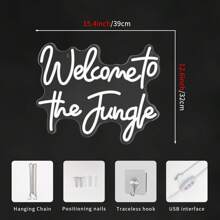 1 pezzo Insegna al neon "Benvenuti nella giungla" a luce bianca calda per decorazione parete, luce al neon a batteria ricaricabile USB, per decorazione di giardino, casa, veranda, negozio, Natale, soggiorno, bar