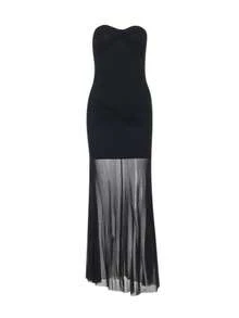 OhhNeed Women's Summer Mesh Patchwork Strapless Dress, Black Party Cocktail Dress Suitable For Valentine's Day, Date, Gathering, Party, Travel, Vacation, Graduation, New Year And Other Occasions - Black - View 4