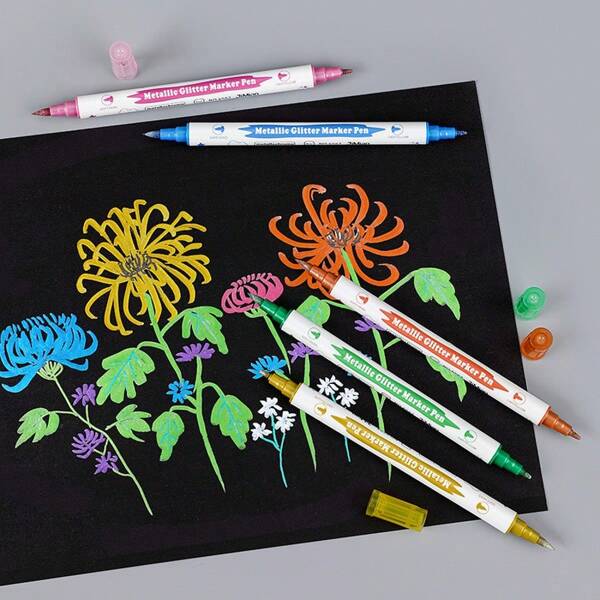 10 Peças Canetas Marca-texto de Duas Pontas, Canetas Marcador Fluorescente Coloridas, Canetas Metálicas para Diário de Bala, Material Escolar, De Volta às Aulas