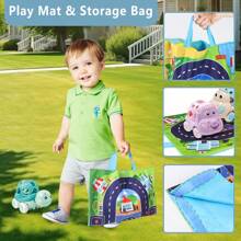 Baby Toy Car For 18 Months Infant, Soft Rubber Push And Go Car For 1 2 Year Old Girls Boys,Rattle And Roll Car With Playmat/Storage Bag, Birthday Gift For Toddler