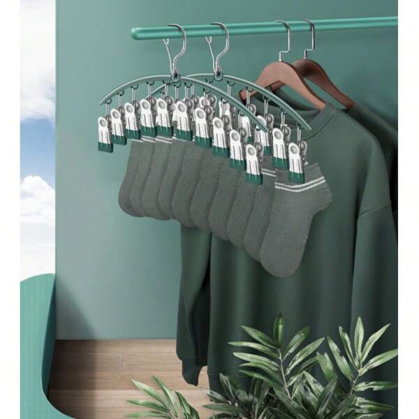 Rastrelliera in acciaio inossidabile per asciugare calze e biancheria intima, mollette antivento per biancheria, scarpe e calze con 10 mollette rivestite in gomma, portabiancheria da appendere (colore casuale)