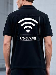 Camisas polo personalizadas para hombres. Cómodas y puedes agregar tus fotos y textos favoritos. Envía/recibe señales de amor y camisetas personalizadas. - Negro - Ver 3