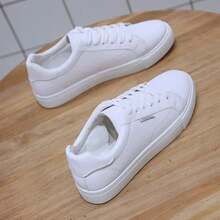 Desginer Women Sneakers Breathable Students Casual Sports Shoes Girl Flat Leather Pu White Shoes Woman Vulcanize Shoes - Màu xanh lam - Xem 10