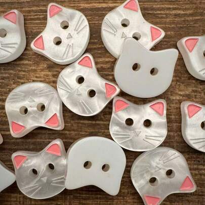 10/20pcs(12MM) Cute Buttons With Pink Ears, Small Cat Cartoon Animal Buttons For Cardigans, Handmade Accessories, Decorative Buttons.
