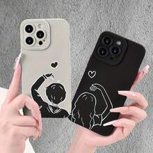 Stylish Couple Phone Case - Unique Pattern Design, Durable, Shockproof, Compatible With IPhone 15, 14, 13, 12, 11, XS, XR, X, 7, 8 Plus Pro Max Mini - Perfect Gift For Friends, Family, Boyfriend, Girlfriend - Black - View 4