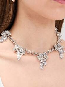 1 件新款蝴蝶结水钻装饰颈链，适合女士，欧美独特设计，时尚个性化颈链