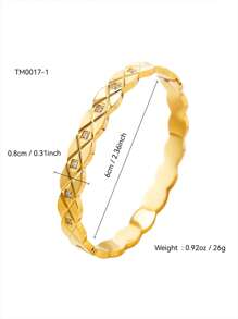 TONSI 1pc Elegant, Charming, Personalized Luxury, Simple, Fashionable, Minimalist, Vintage, High-End Stainless Steel Zirconia 18k Gold Plated Geometric Woven Bracelet, Suitable For Summer, Beach, Holiday, Travel, Work, Daily, Party, Occasion, Women Jewelry