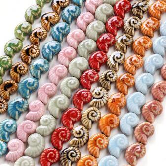 5 piezas Cuentas de cerámica de caracol vintage de varios colores, suministros para hacer joyas como pulseras y collares DIY