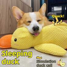 Muñeco de peluche de pato amarillo chillón, juguetes masticables para mascotas para su auto-entretenimiento, para moler los dientes, resistentes a las mordeduras, muñeco interactivo con sonidos realistas de cacareo