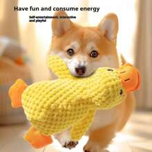 Muñeco de peluche de pato amarillo chillón, juguetes masticables para mascotas para su auto-entretenimiento, para moler los dientes, resistentes a las mordeduras, muñeco interactivo con sonidos realistas de cacareo