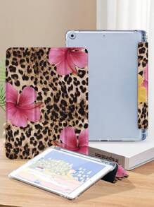 Funda protectora para tableta con estampado de leopardo y flor roja carmesí, compatible con iPad 9.7/10.2/10.5/10.9/12.9/Pro 11, 10.a generación, compatible con Samsung Galaxy Tab S6 Lite 10.4 pulgadas, compatible con Kindle Paperwhite 12.a generación 2024, Kindle (11.a generación) Lanzamiento 2022, protección antirruido suave, soporte inteligente/activación/suspensión automática