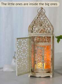 حامل شمعة فانوس بطراز قديم من الحديد، فوانيس معدنية بطراز مغربي - حامل ديكوري إبداعي للطاولة، ديكور منزلي بموضوع العائلة، ديكورات معلقة على الحائط للمناسبات الاحتفالية كعيد الميلاد والهالوين وديوالي وعيد الشكر، مناسب للاستخدام الداخلي والخارجي، الشمعة غير مشمولة.