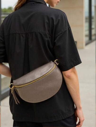 Genuine Italian Leather Women Waist Bag, New Casual Small Crossbody Bag, Solid Color Shoulder Bag, Simple Versatile Practical Chest Pack