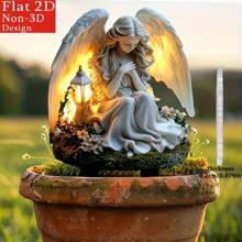 2D Flat 2D Non-3D Design | Angel With Lantern Garden Decor, Acrylic Outdoor Yard Art Sign For Lawn, Garden, Flower Pot - Bohemian Style, No Battery Needed, Garden Decoration | Angel Design | Detailed Craftsmanship, Garden Decor