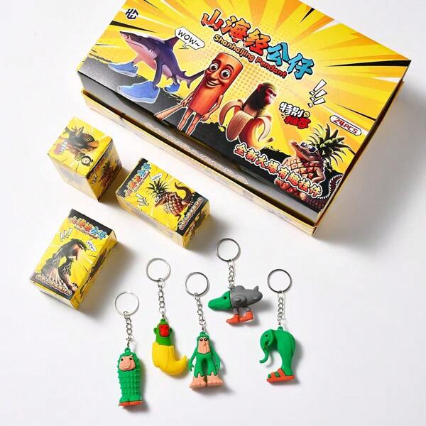 24pcs/Set Shenhaijing Blind Box Mini Figure Pendant Keychains, Cute Wooden Cartoon Doll Gifts