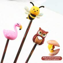 8pcs LOOEN Animal Knitting Needle Caps - Cute Bee, Sheep, Flamingo, Owl Needle Tip Protectors, Durable Colorful Plastic Needle End Covers For Knitting, Crochet, DIY Crafts, Knitting Accessories | Playful Design | Vibrant Colors - Multicolor - View 4