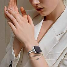 1pc Women Stainless Steel Replacement Watch Band Compatible With Apple Watch 38mm 40mm 41mm 42mm 44mm 45mm 46mm 49mm, Fits Apple Watch SE Series 1-10, Slim Versatile Bangle Bracelet For Men/Women