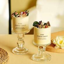 1pc Natural Floral Scented Candle, Made Of Soy Wax With Dried Flowers, Suitable For Bedroom, Room, Office Decor. Exquisite Fragrance Gift For Holidays, Parents, Friends (Random Label)