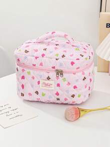 1 Peça/Conjunto Bolsa de Maquiagem com Estampa Fofa de Urso Colorido, Bolsa de Higiene Pessoal de Grande Capacidade com Alça, Bolsa de Embreagem Portátil com Estampa de Listras, Bolsa de Cosméticos Casual Octogonal para Mulheres, Mini Organizador de Pincéis de Maquiagem, Bolsa Pequena de Cosméticos, Essenciais de Viagem para Férias, Volta às Aulas, Bolsa Escolar, Bolsa de Viagem para Mulheres