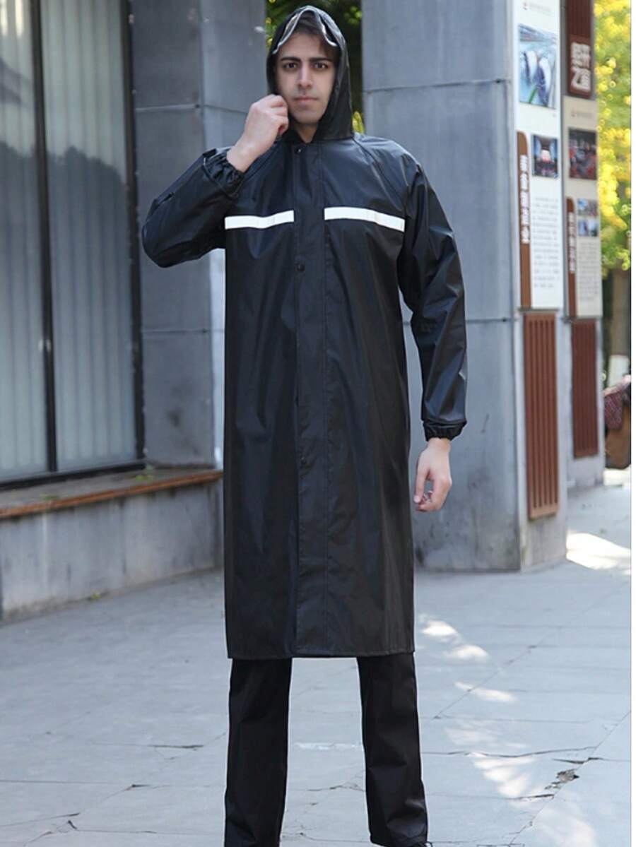 1 件加厚防水户外徒步雨衣，男女通用黑色四季连帽雨衣，防风 EVA 雨披雨衣，适合露营、骑行、旅行