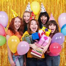 2 Stücke goldfarbenene Vorhangstreifen Fassade Draht Partygirlande Hintergrund Fransen Aluminiumfolie Wandhintergrund, geeignet für Geburtstag, Weihnachten, Hochzeit, Pink Lady, Valentinstag Party Dekoration, exquisite Dekoration