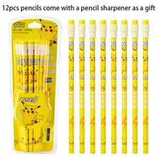 pokemon 12 Pikachu Taschenmonster Bleistift Set, Cartoon Bleistifte mit schwarzem Kern und grobem Holz, Schul- und Büroartikel, Halloween, Weihnachtsgeschenk, 12 Bleistifte inklusive Anspitzer, Schulmaterial, Schulanfang