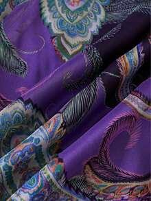 Women's Elegant Floral Print Long Skirt - Purple - View 4