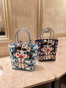 Sac à main tressé avec lèvres rouges mignonnes, sac de transport adorable, sac de rangement doux, sac d'été coloré, sac de fille à nœud, sac à main de style lolita, sac de déguisement, sac fourre-tout de style britannique, sac à main de fête sucré