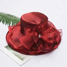 Women's Organza Banquet Hat, Burgundy Sun Hat, Sun-Proof Breathable Mesh Hat, Summer Beach Sun Hat
