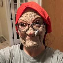 Funny Smoking Granny Old Nana Latex Mask Lady Grandma With Wrinkled Face And Red Scarf Masks Halloween Party Costume Props - Apricot - View 4