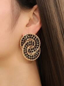 1 Pair Black Luxury Crystal Diamond Hoop Earrings For Party