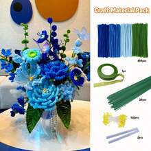 400/573 件套毛根花艺套装，包含毛根花茎、花蕊、绿色工艺胶带、热熔胶棒，适用于各种 DIY 手工项目，4 种颜色可选，可作为毕业礼物、母亲节礼物或情人节礼物。 - 藍色 - 查看 18