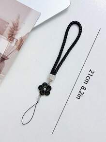 1pc Handmade Braided Zinc Alloy Clover And Camellia Flower Phone Lanyard