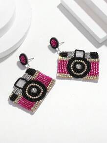1 par de pendientes de accesorio de joyería con estilo colgante, hechos a mano con cristales brillantes y cuentas de semilla de cámara, apropiados para uso diario