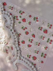 1 件 5D 金属美甲贴纸精美蝴蝶结草莓指甲贴纸自粘纸适用于 DIY 美甲配件