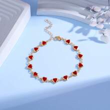 1pc Minimalist Fashionable Heart-Shaped Red Bracelet Jewelry, Suitable For Photos And Gift Giving