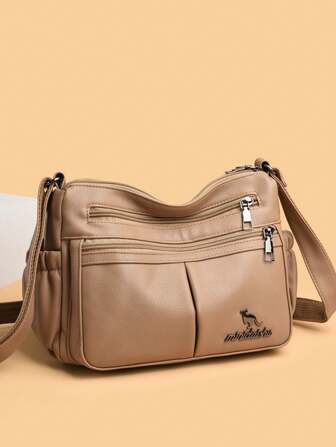 女士跨境新款时尚皮包，双层多口袋大容量单肩包，别致街头孕妇包，复古斜挎包，字母印花百搭时尚手提包和小钱包