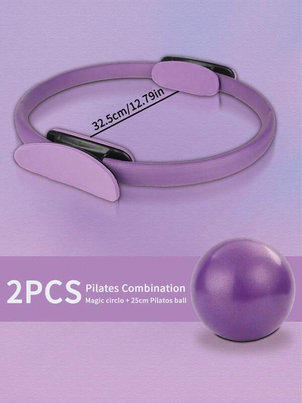 Set de 2 piezas de Aro de Pilates y Pelota de Yoga - Kit de fitness con aro de polipropileno y pelota de yoga antideslizante de PVC, resistente y a prueba de explosiones, ideal para rutinas de ejercicio universales, disponible en combinaciones de colores morado, rosa, azul y gris