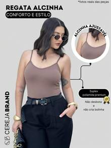 Kit 2 Basic Suplex Tank Top With Cup And Straps, Elegant Work, Summer - Black and Brown - View 3
