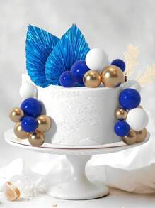 37 Stück bunte Schaumstoffkugel-Tortendekoration, bohemian-Stil Tortendekoration, imitierte Palmblatt-Papier-Fächer Tortendekoration, blaue oder schwarz-goldene Themen-Serie für Torten, geeignet für Taufen, Gender-Enthüllungspartys, Geburtstagsfeiern, Rentenfeiern, Junggesellinnenabschiede, Muttertag, Hochzeitstorten und Valentinstag, verschiedene thematische Tortendekoration