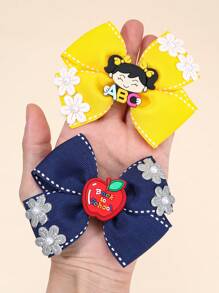 4 pezzi Accessori per il ritorno a scuola, fiocchi per capelli decorativi in cartone animato, mollette per unghie a forma di mela colorata, fermagli per decorazione a cerchio, accessori per i capelli carini per bambini piccoli, regali per feste di ritorno