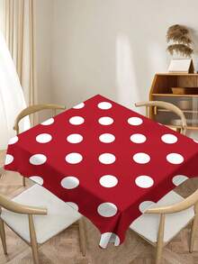 1 pieza Mantel con estampado de lunares rojos y blancos, mantel rectangular/redondo moderno de poliéster impermeable, impresión digital para sala de estar, mesa de comedor al aire libre, mesa redonda pequeña - Rojo y blanco - Ver 10